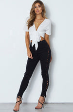 Rascal Lace Up Skinny Jeans Washed Black