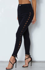 Rascal Lace Up Skinny Jeans Washed Black