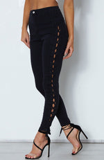 Rascal Lace Up Skinny Jeans Washed Black