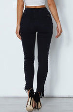 Rascal Lace Up Skinny Jeans Washed Black