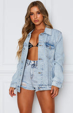 Game Over Denim Jacket Washed Blue Denim