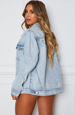 Game Over Denim Jacket Washed Blue Denim