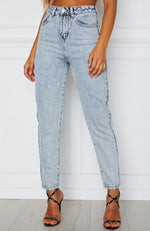 What Goes Around Boyfriend Jeans Washed Blue Denim