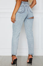 What Goes Around Boyfriend Jeans Washed Blue Denim