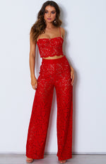 Cherie Lace Palazzo Pants Red