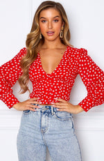 Snatched Long Sleeve Top Red Print