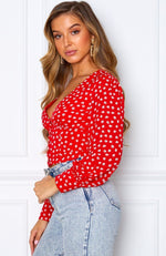 Snatched Long Sleeve Top Red Print