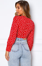 Snatched Long Sleeve Top Red Print