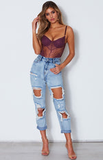 Just Like Honey Lace Bodysuit Merlot