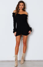 Chantel Ruched Knit Dress Black