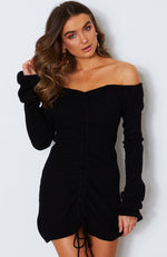 Chantel Ruched Knit Dress Black