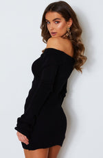 Chantel Ruched Knit Dress Black