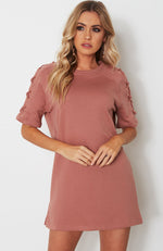 Badass Lace Up Tee Dress Dusty Rose