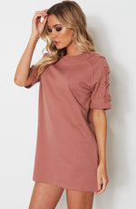 Badass Lace Up Tee Dress Dusty Rose