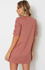 Badass Lace Up Tee Dress Dusty Rose