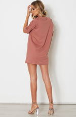 Badass Lace Up Tee Dress Dusty Rose