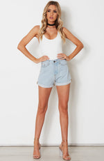 XO Distressed Denim Shorts Light Blue