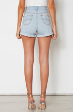 XO Distressed Denim Shorts Light Blue