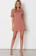 Badass Lace Up Tee Dress Dusty Rose