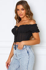 Gemini Off Shoulder Crop Black