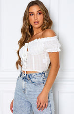 Gemini Off Shoulder Crop White