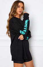 Wish You Well Long Sleeve Tee Black/Aqua