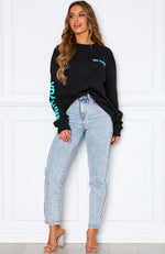 Wish You Well Long Sleeve Tee Black/Aqua