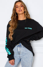 Wish You Well Long Sleeve Tee Black/Aqua