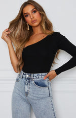 All Talk One Shoulder Bodysuit Black