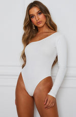 All Talk One Shoulder Bodysuit White