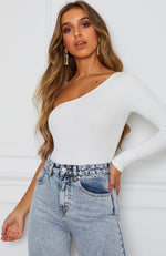 All Talk One Shoulder Bodysuit White