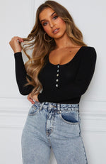 Take A Chance Long Sleeve Bodysuit Black