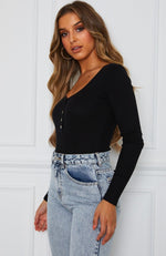 Take A Chance Long Sleeve Bodysuit Black