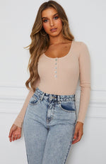 Take A Chance Long Sleeve Bodysuit Nude