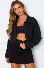 District Cropped Denim Jacket Black