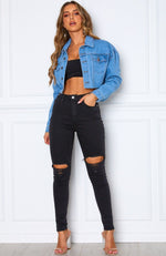 Nova Cropped Denim Jacket Blue