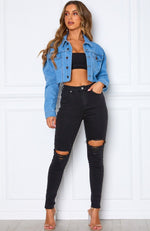 Nova Cropped Denim Jacket Blue