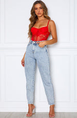 Just Like Honey Lace Bodysuit Red