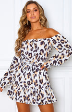 First Glance Mini Dress White Leopard