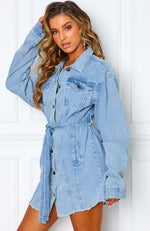 Say My Name Denim Dress Acid Blue