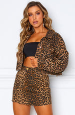 District Cropped Denim Jacket Leopard Print