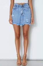 Locked Away Mini Skirt Blue Denim