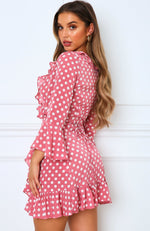 Single Focus Mini Dress Pink Polka Dot