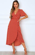 Notes On Paris Maxi Dress Rust Polka Dot