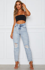 Hang In There Boyfriend Jeans Washed Blue Denim