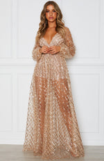 Entice Me Glitter Maxi Dress Gold