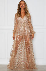 Entice Me Glitter Maxi Dress Gold