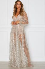 Entice Me Glitter Maxi Dress Silver