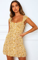 Fall Flowers Mini Dress Yellow Print