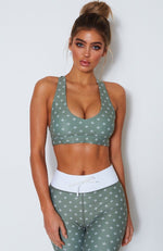 White Jasmine Sports Bra Olive Clover Print